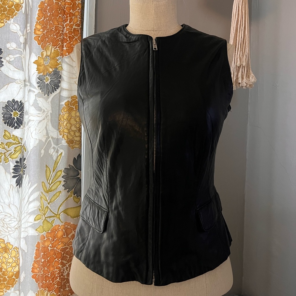 INC International Concepts Black Leather Vest Sz Small